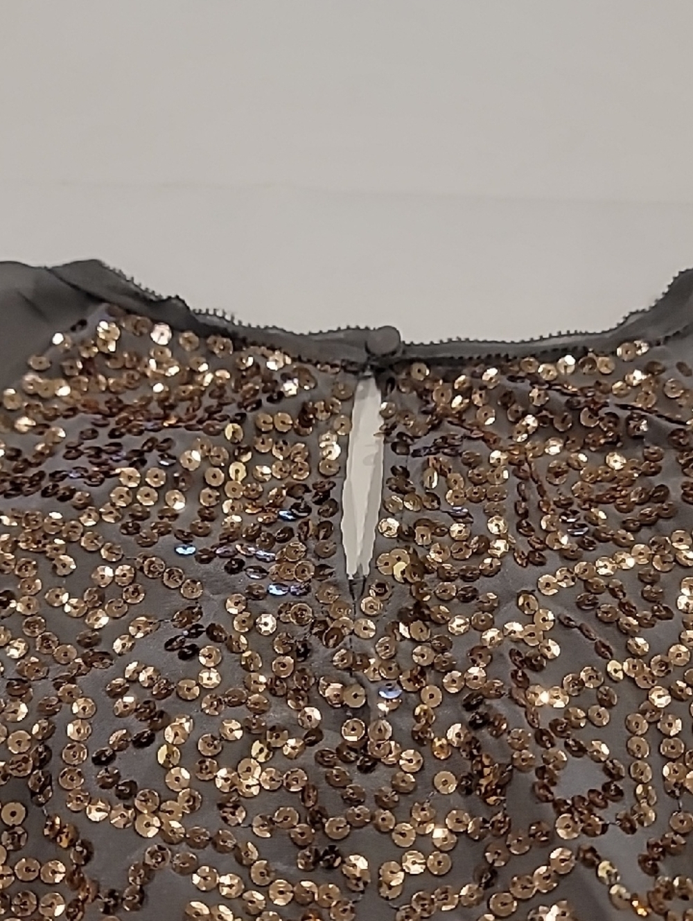 BCBGMaxAzria Gold Sequin & Gray Mesh Cap-Sleeve Tank - Picture 7 of 12